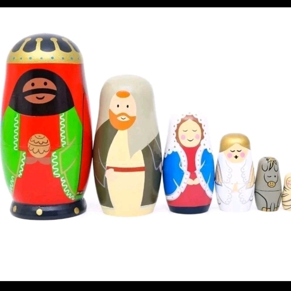 Moonmo Set Of Six Matryoshka Wooden Nesting Doll Holy Family Holiday NWOT - Picture 3 of 7